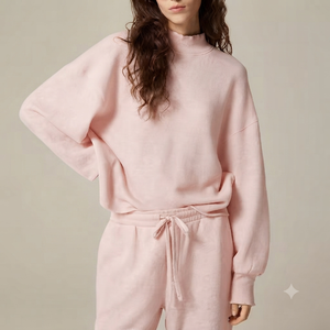 Sudadera Oversize Rosa de Algodón para Mujer con Cuello Simulado, Manga Larga, Tejida, Estilo Casual para Otoño - Product Image 1