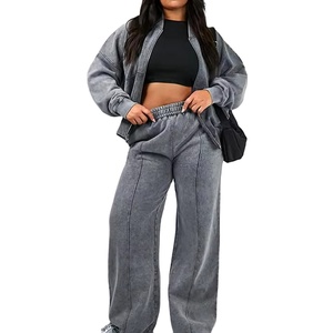 Ensemble de survêtement gris à col roulé pour femmes grandes tailles, manches longues, couleur unie, pantalon décontracté ample avec poches latérales, vêtements d'automne - Product Image 1