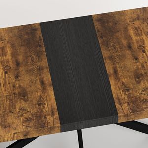 Tavolo da Pranzo Antico con Piano in Legno, Rettangolare, con Rilievo Nero, Allungabile da 55.11 a 70.86 Pollici, Base in Ferro a Croce con Finitura Sabbia Fine, Nero - Product Image 5