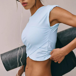Conjunto Deportivo para Mujer, Top Corto sin Mangas con Cuello Redondo, Transpirable, de Algodón Tejido, Color Sólido, Pantalones Harem Holgados - Product Image 3