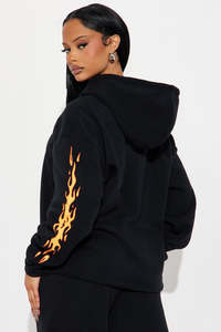 Ensemble sweat à capuche et pantalon de survêtement personnalisé avec imprimé flamme pour femme, style streetwear oversize, deux pièces, fournisseur en gros - Product Image 3