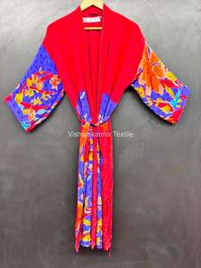 Robe kimono en soie crêpe de luxe pour femmes |   Imprimé floral fait main, col en V, taille élastique, manches courtes |   Printemps Été - Product Image 5