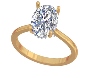 Bague de fiançailles solitaire classique en or jaune 14 carats plaqué or, diamant de laboratoire taille ovale, halo caché, certifiée IGI, pour femme - Product Image 3