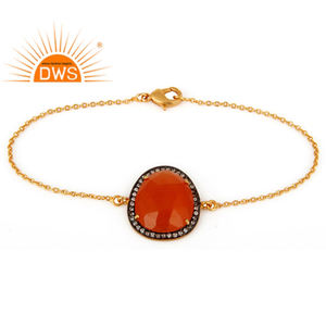 Peach Moonstone CZ <b>Bracelet</b> Wholesale Designer <b>Silver</b> 18k Gold Plated <b>Chain</b> Link <b>Bracelet</b> Jewelry Classic Collection - Product Image 3