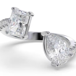 Luxurious Radiant And Pear Cut Toi Et Moi <b>Ring</b> 0.80 Ct Lab Grown Diamond In Platinum - Product Image 1