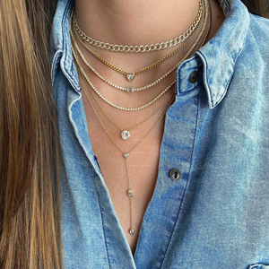Lariat Multi Shape Bezel Lab Diamond Necklace, 14K Diamond <b>Drop</b> Necklace, Modern Layered Y Necklace, Minimalist Luxury Jewelry - Product Image 5