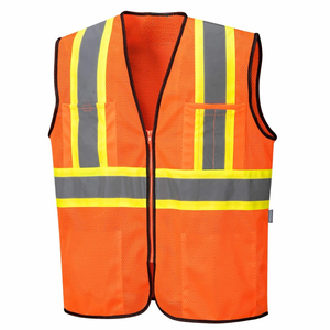 Gilet de sécurité haute visibilité orange en maille réfléchissante, conforme à la norme ANSI Classe 2, en polyester, unisexe, pour la sécurité routière - Product Image 2