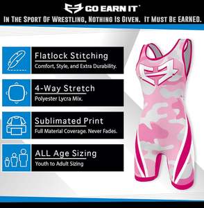 GO EARN IT Singlet de Lucha Libre para Mujeres y Niñas. Tallas Juveniles y Adultas para Niñas, Singlets Femeninos Juveniles XS-A3XL - Product Image 2