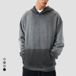 Sweat à capuche pour homme en molleton bouclette 100% coton, grammage lourd, délavé à l'acide, style vintage coréen, personnalisable, collection automne, vente en gros - Product Image 5