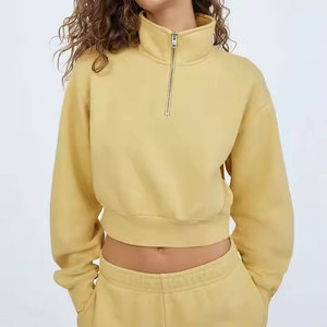 Sweat-shirt de sport respirant en molleton de coton écologique Wearpex pour femme, col montant, broderie personnalisée, coupe courte pour le yoga - Product Image 1