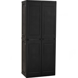 Armario de Plástico Minimalista con Marco Negro y Gabinete de Almacenamiento Beige con Dos Puertas, Barra para Colgar Ropa, Organizador para Dormitorio - Product Image 5