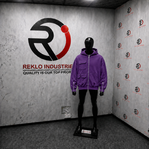 Sudadera con capucha morada extragrande al por mayor, estilo urbano con cremallera frontal y bolsillos, diseño transpirable de felpa francesa, ideal para otoño. - Product Image 3