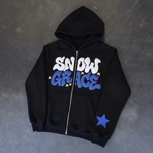 เสื้อฮู้ดซิป Snow Grace รุ่น Unisex สีดำ ผ้าฝ้ายเฟรนช์เทอร์รี่ เสื้อกันหนาวลำลองสำหรับฤดูหนาว ลายดาว - Product Image 2