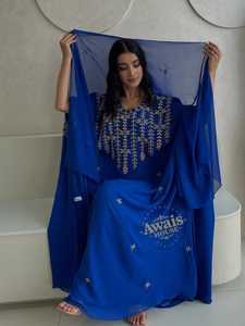 Awais House Blue Embroidered Abaya Long Sleeve Floor Length Modest Dress Women Daily Wear India Pakistan Style Polyester - Product Image 6