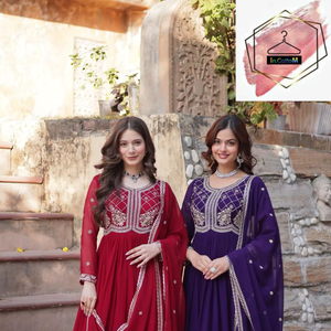 Vestido Anarkali con Bordado - Conjunto de 2 Piezas con Lentejuelas y Cuentas, Vestido Bordado con Dupatta - Product Image 1