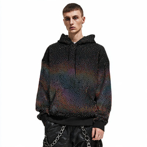 Sudadera con capucha holgada de invierno para hombre con pedrería, jersey con hombros caídos, tops de forro polar de 450 GSM con pedrería para hombre - Product Image 4