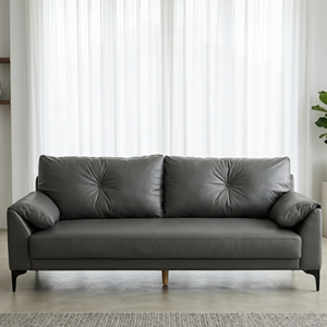 Modern Minimalist 3 Seater Grey Leather <b>Sofa</b> for Living Room Furniture - Product Image 1