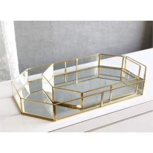 Bandeja decorativa hexagonal de cristal dorado de lujo, organizador de joyas, bandejas metálicas para servir, para mesa de café, decoración del hogar para bodas - Product Image 1
