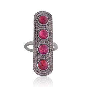 Longue Naturel Ruby Gemstone Pavé de Diamants Solide 925 En Argent Sterling Anneau Par Metarock Bijoux - Product Image 4