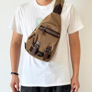 Sac bandoulière unisexe en cuir et toile, style vintage, pour poitrine ou épaule, idéal voyage et extérieur, étanche avec fermeture éclair LCSB-0017 - Product Image 1