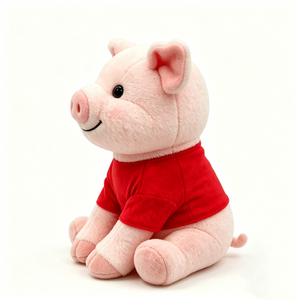 Peluche de cerdo rosa, peluche de cerdo con camisa roja, peluche de cerdo sentado. - Product Image 5