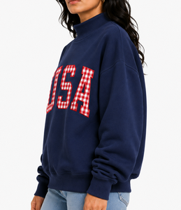 Sweat-shirt d'hiver pour femme en molleton 100% coton, col roulé surdimensionné personnalisé, avec appliqué lettre brodé, respirant, séchage rapide, décontracté - Product Image 6