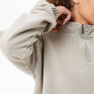 Sudadera de punto con media cremallera y cuello redondo para mujer, talla grande, bordada, forrada, informal, holgada, de forro polar, cálida, de manga larga, para otoño - Product Image 3