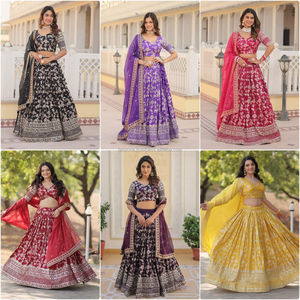 ชุด lehenga choli ผ้าแจ็คการ์ดแท้ย้อมสี - Product Image 2