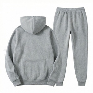 Unisex Gray Hooded <b>Tracksuit</b> Set Geometric Print Casual Sweatshirt and Pants Full Length Drawstring Design Autumn Wear - Product Image 2