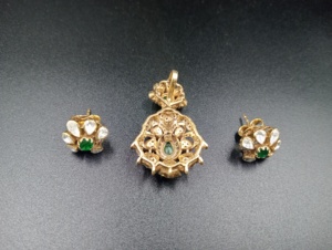 Colgante de flor chapado en oro, pendientes de cristal con piedra verde, joyería de boda, estilo clásico, conjunto de colgantes de plata, conjuntos de colgantes para mujer - Product Image 6
