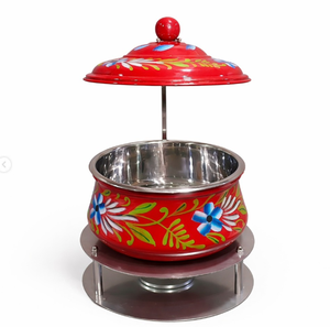 Awesome Metal Round Chafing <b>Dish</b> Enamel Print Food Warmer Buffet Chaffing <b>Dish</b> With Lid & <b>Stand</b> For Wedding Hotels Supplies - Product Image 5