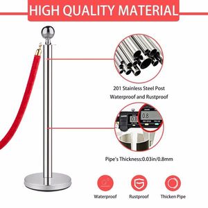 Poteaux de délimitation en velours rouge de 1,5 m (5 pi) avec barrières de sécurité en acier inoxydable et supports de bannières (Argent) - Product Image 3