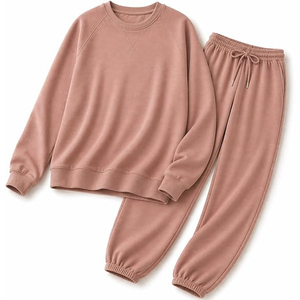 Women's 2-Piece Heavyweight Cotton Fleece Eco-Friendly Waterproof Breathable Loose Fit Casual Hoodie Jogger Pants <b>Set</b> All - Product Image 1