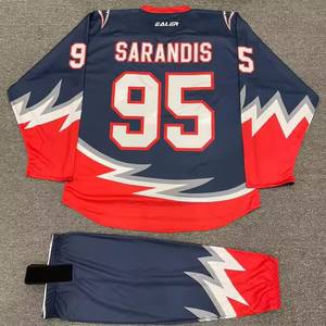 Ensemble uniforme personnalisé de pantalon et maillot de hockey sur glace |   Personnalisé par sublimation, 100% polyester |   Vêtements de sport pour hockey sur glace pour équipes professionnelles - Product Image 2