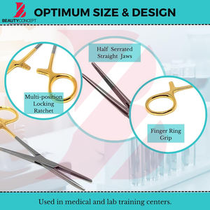 Pinzas Hemostáticas Kelly de Acero Inoxidable Multiusos con Mango Dorado, Nuevo Producto, Instrumentos Médicos Reutilizables - Product Image 2