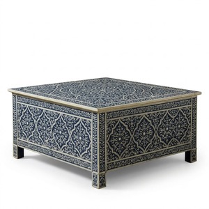 Nueva Mesa de Centro Redonda con Incrustaciones de Hueso y Base de Latón Dorado, Mesa de Centro Geométrica Moderna en Blanco y Negro para Sala de Estar - Product Image 2