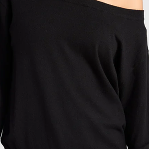 Haut d'hiver noir pour femmes, style décontracté, coupe ajustée, respirant, à manches longues, avec broderie frontale et épaules dénudées, pour la mode streetwear élégante - Product Image 5