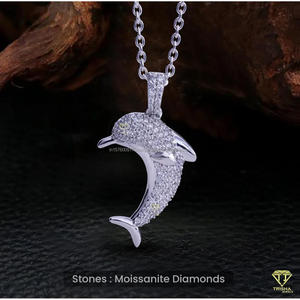 Premium Moissanite Diamond Dolphin Pendant In 925 Sterling Silver Bling Fashion Jewelry Necklace For Men Women - Product Image 2