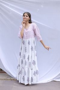 Robe Courte Imprimée à la Main Indienne pour Femme, Robe d'Été Décontractée en Coton, Robe Longue Style Bohème, Taille Naturelle, Tissu - Product Image 2