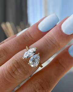 Anillo Toi Et Moi con Diamante Cultivado en Laboratorio de Corte Pera de 1.51CT y Corte Marquise de 1.01CT para Mujer, Oro Sólido de 14K, Regalo para Amigas en Bodas y Fiestas - Product Image 1