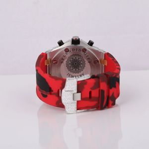 Splendid Gift Jewelry Men Luxury Diamond Chronograph Watch Analog Quartz Silver/Moissanite Case Sapphire Crystal 28mm <b>Red</b> - Product Image 2