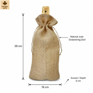 ถุงของขวัญใส่ขวดไวน์ ทำจากผ้ากระสอบธรรมชาติ ขนาด 19x39 ซม. สำหรับขวดเดียว แบบเชือกรูด ไม่เคลือบผิว ธรรมดา รับทำโลโก้ตามสั่ง ขายส่ง บรรจุภัณฑ์แบบ OEM - Product Image 3