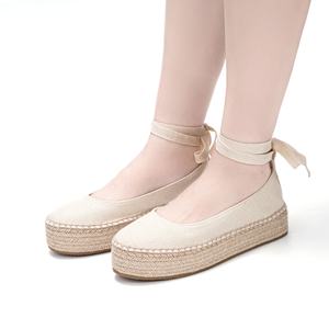 OEM ODM Espadrilles ballerines beiges à lacets pour femmes semelle en jute tressée chaussures plates avec EVA chaussures pour femmes du Bangladesh - Product Image 5