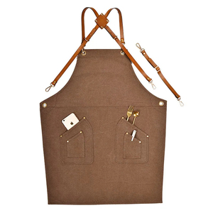 Tablier de travail unisexe en cuir véritable marron, à bretelles croisées, avec poches pour outils et téléphone, anti-poussière, détection des aiguilles, fusion sans couture, vêtement de travail - Product Image 5