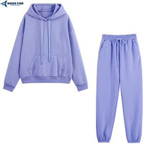 Unisex Lavender Hooded Tracksuit Full Sleeve Casual Sweatshirt Pants Set Solid Color Loose Fit Breathable Autumn Wear - Product Image 4
