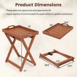 Portable Outdoor Wood <b>Tray</b> <b>Table</b> with Folding Frame for <b>Side</b> or End Use - Product Image 5