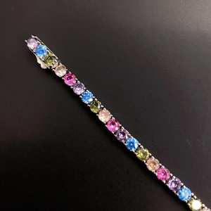 Bracelet tennis en argent multi-pierres, bijoux de naissance, cadeau d'anniversaire pour femme, bijoux élégants - Product Image 3