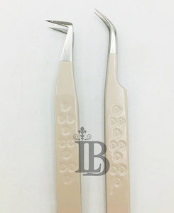 <b>Peach</b> Eyelash Extensions Tweezers Nude Color Tweezers 45 Degree Boot Volume Eyelash Tweezers Stainless Steel Logo Offer - Product Image 6