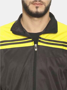 Men's Black Yellow Striped Tracksuit Full Zipper <b>Jacket</b> With Side Pockets Breathable Sporty Style Winter Wear - Product Image 5