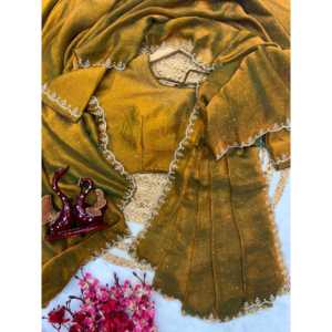 Sari con Adornos de Diamantes para Fiestas, Hermosa Ropa India y Pakistaní con Trabajo Jarkhan - Product Image 1